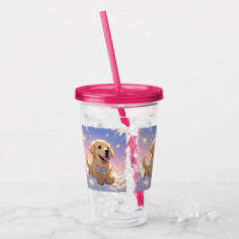 Vaso Acrílico Kawaii Labrador Recuperador cielo y estrellas