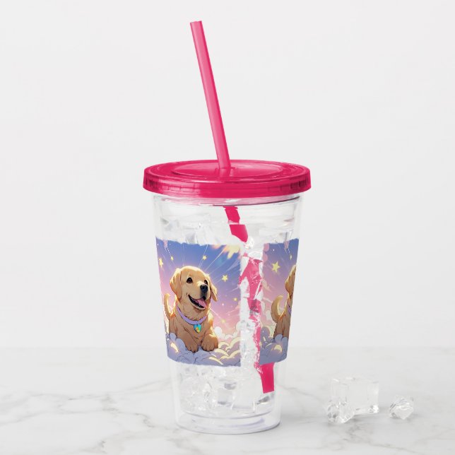 Vaso Acrílico Kawaii Labrador Recuperador cielo y estrellas (Anverso (hielo))