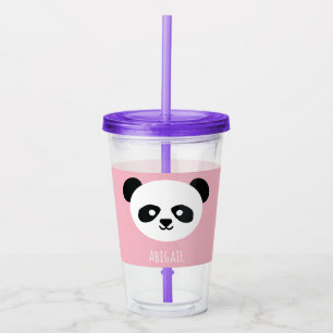 Vaso Acrílico Kawaii Panda Cute Niños Rosa Personalizados