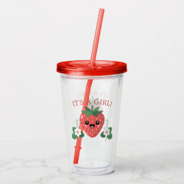 Vaso Acrílico Kawaii Strawberry Baby Shower It's A Girl