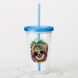 Vaso Acrílico Kawaii Tropical Sloth – Cute Summer Vibes Rainbow