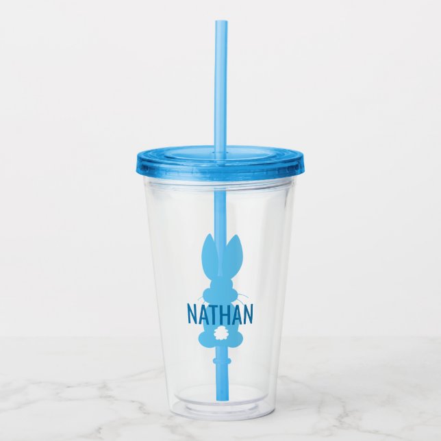 Vaso Acrílico Kids Blue Bunny Silhouette Personalized Cute (Anverso)