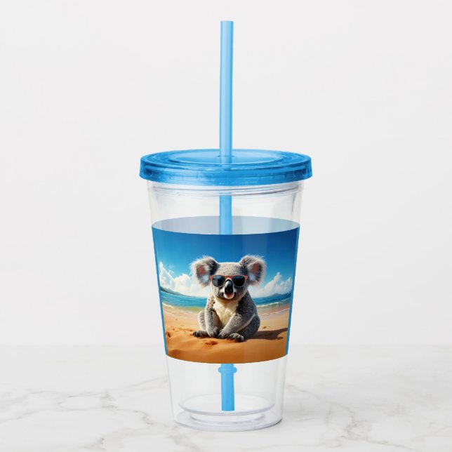 Vaso Acrílico Koala en una playa de arena (Anverso)