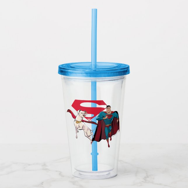 Vaso Acrílico Krypto y Superman (Anverso)