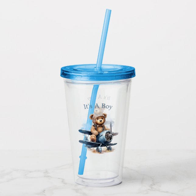 Vaso Acrílico La acuarela del avión de Teddy Bear es un niño (Reverso)