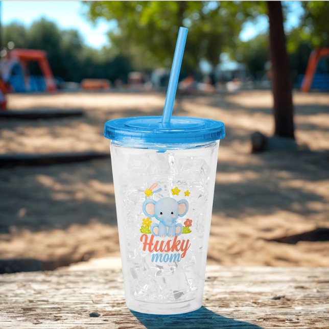 Vaso Acrílico La moderna y divertida Husky Mom Cute Elephant (Husky mom tumbler)