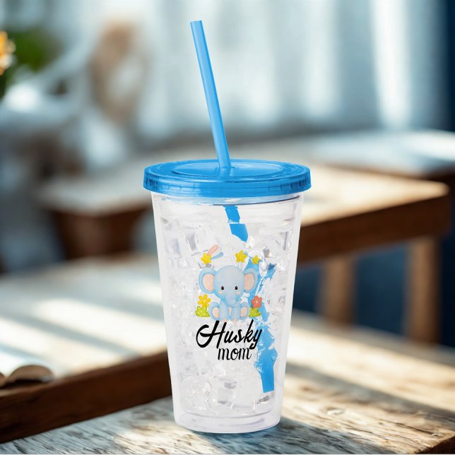 Vaso Acrílico La moderna y divertida Husky Mom Cute Elephant (Modern husky mom cute elephant)