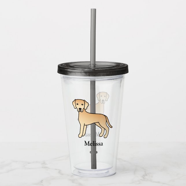Vaso Acrílico Labrador amarillo con nombre personalizado (Anverso)