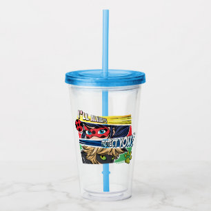 Vaso Acrílico Ladybug milagroso y Cat Noir siempre te protegen