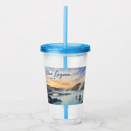 Vaso Acrílico Lago Azul Islandia baño termal acuarela