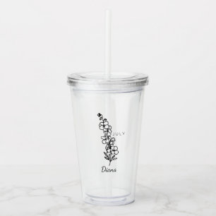 Vaso Acrílico Larkspur Julio Nacimiento Flor Nombre Personalizad