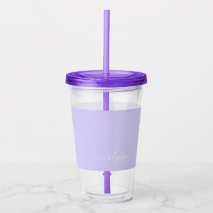 Vaso Acrílico Lavender Purple Modern Script Girly Monograma Nomb