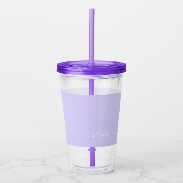 Vaso Acrílico Lavender Purple Modern Script Girly Monograma Nomb (Anverso)