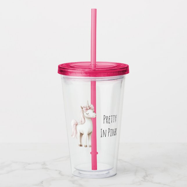 Vaso Acrílico Lazo Rosa de Unicornio (Anverso)