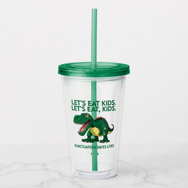 Vaso Acrílico Lección de gramática divertida de dinosaurio (Anverso)