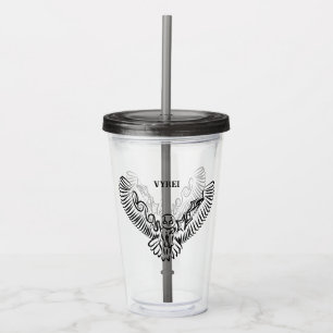 Vaso Acrílico Lechuza voladora tribal blanca y negra
