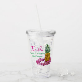 Vaso Acrílico Lei hawaiano y piña monogramado Luau tema