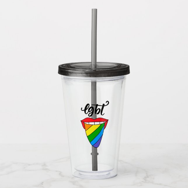 Vaso Acrílico Lengua arcoiris LGBT (Anverso)
