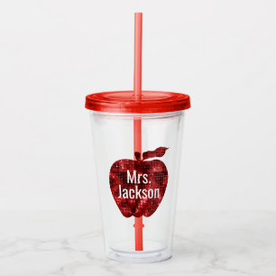 Vaso Acrílico Lentejuela roja personalizada Apple del profesor
