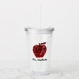 Vaso Acrílico Lentejuela roja personalizada Apple del profesor