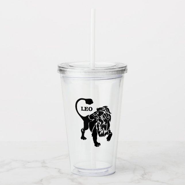 Vaso Acrílico Leo León Zodíaco Negro (Anverso)