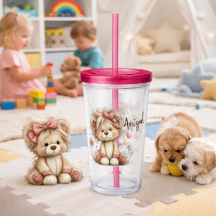 Vaso Acrílico León con Corazones