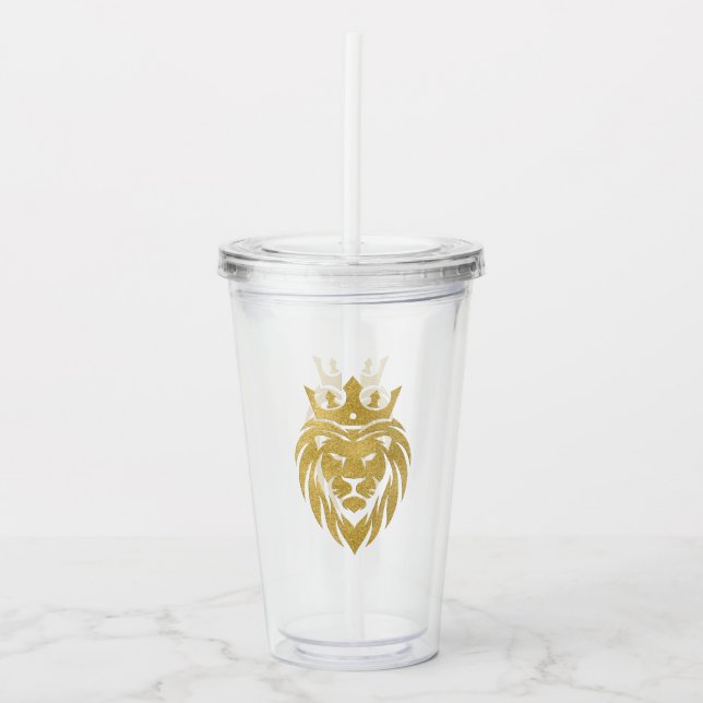 Vaso Acrílico León con corona - Estilo de oro 3 (Anverso)