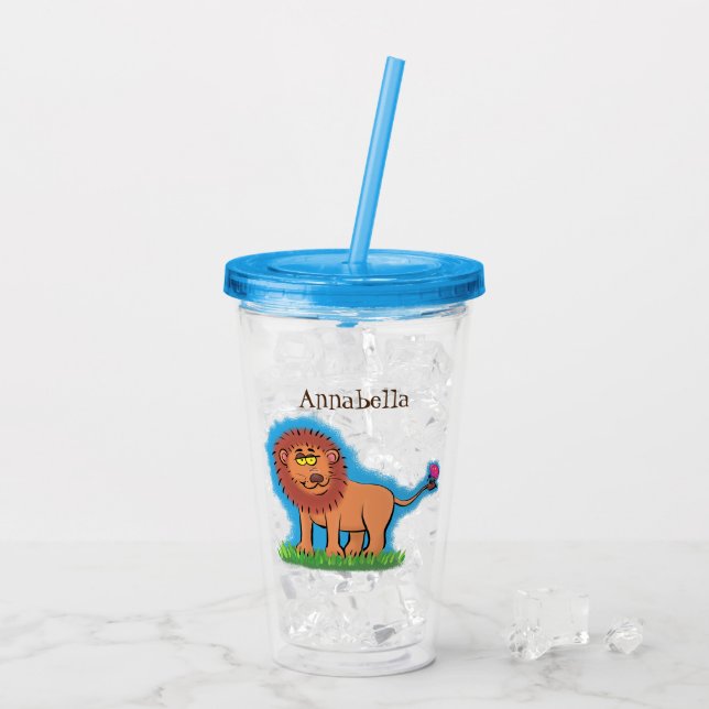 Vaso Acrílico León feliz con ilustracion personalizado de maripo (Reverso (hielo))