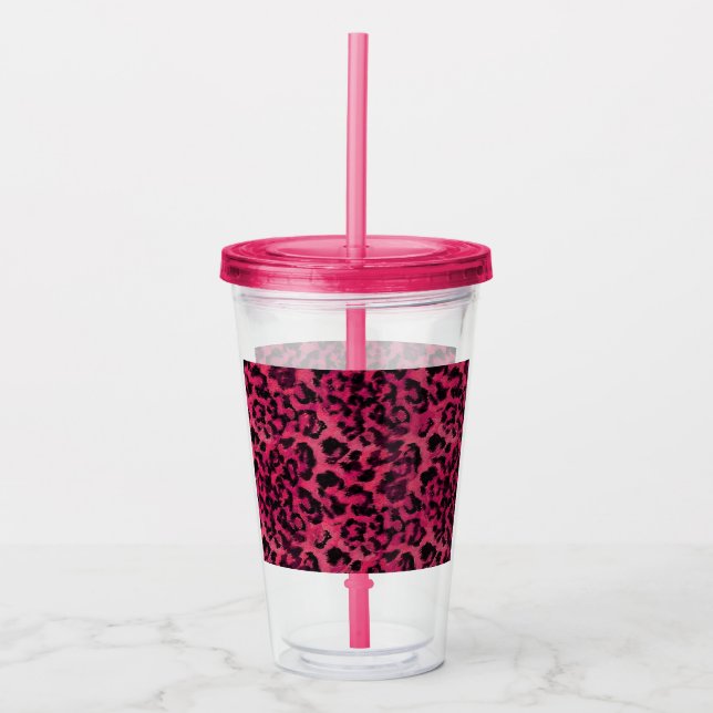 Vaso Acrílico Leopardo rosa brillante y negro (Anverso)
