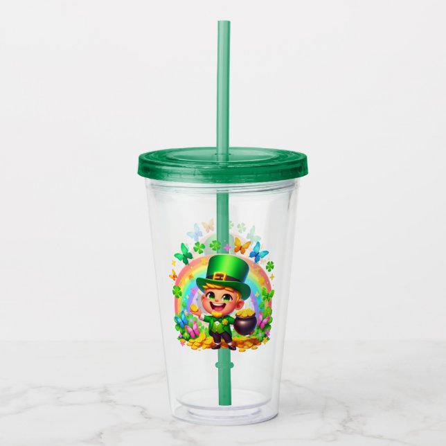Vaso Acrílico Leprechaun arcoiris con oro (Anverso)