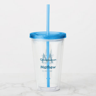 Vaso Acrílico Letra azul marino groomsman fecha masculina por