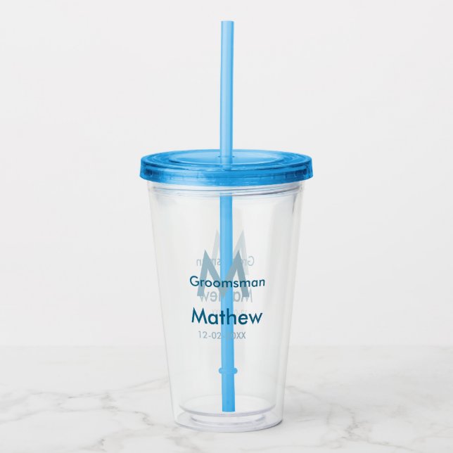 Vaso Acrílico Letra azul marino groomsman fecha masculina por (Anverso)