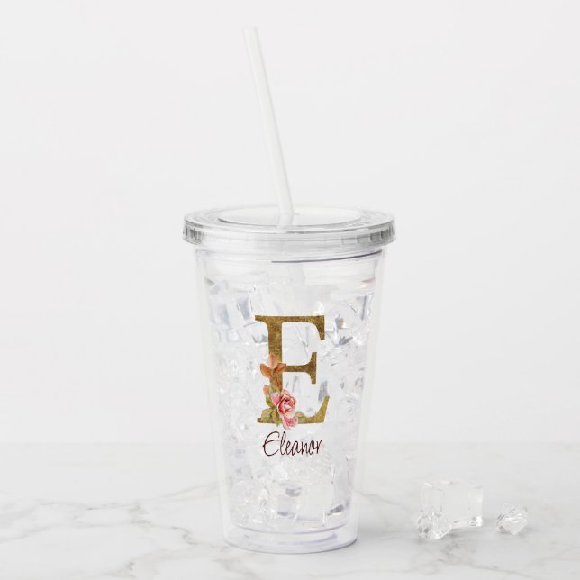 Vaso Acrílico Letra de nombre personalizada E Relieve metalizado (Anverso (hielo))