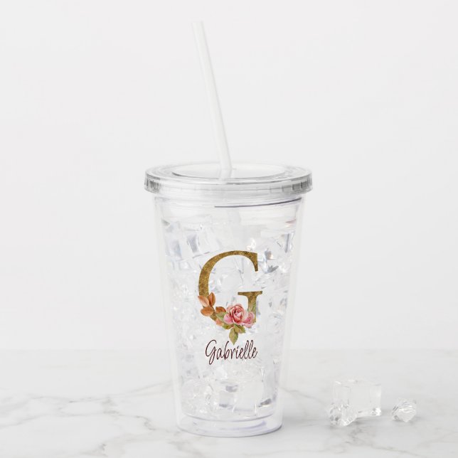 Vaso Acrílico Letra de nombre personalizada G Relieve metalizado (Anverso (hielo))