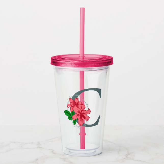 Vaso Acrílico Letra mayúscula C monograma floral (Anverso)