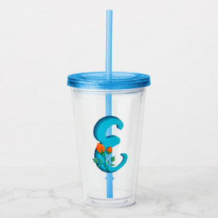 Vaso Acrílico Letra mayúscula E monograma floral