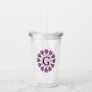Vaso Acrílico Letra mayúscula G monograma floral