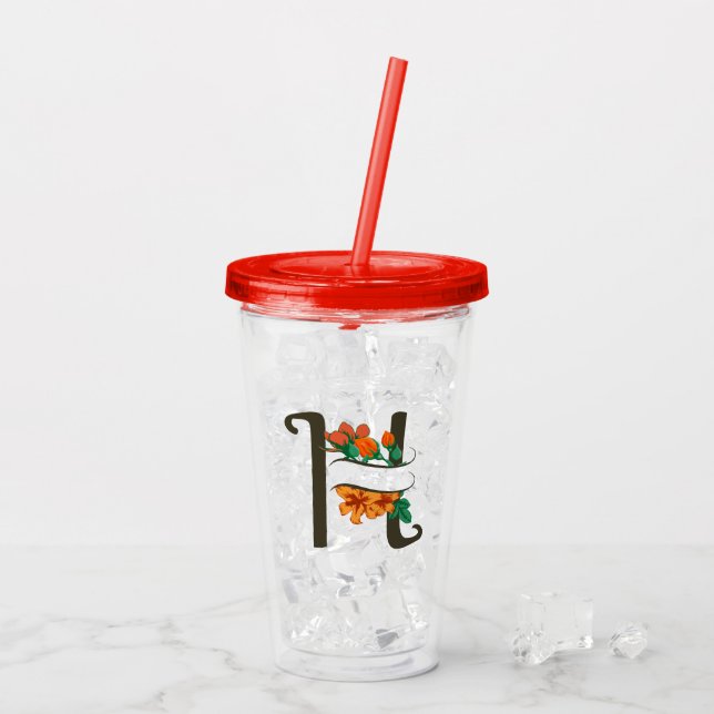 Vaso Acrílico Letra mayúscula Monograma floral H (Reverso (hielo))