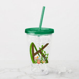 Vaso Acrílico Letra mayúscula monograma floral K
