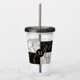 Vaso Acrílico Letra monograma Tumbler acrílico mármol blanco neg