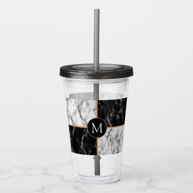 Vaso Acrílico Letra monograma Tumbler acrílico mármol blanco neg (Anverso)