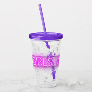 Vaso Acrílico Letrero Neon LED FIN DE SEMANA DE CHICAS