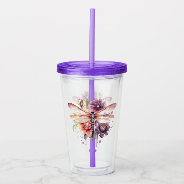 Vaso Acrílico Libélula Floral  (Anverso)
