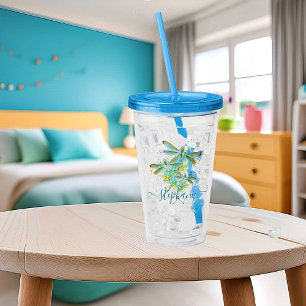 Vaso Acrílico Libélula teal salpicada personalizada