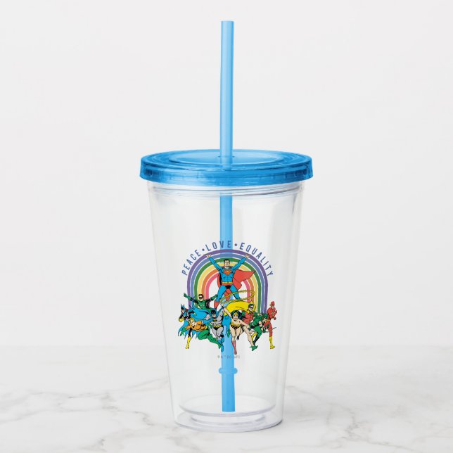 Vaso Acrílico Liga de Justicia Original - Paz, Amor, Igualdad (Anverso)