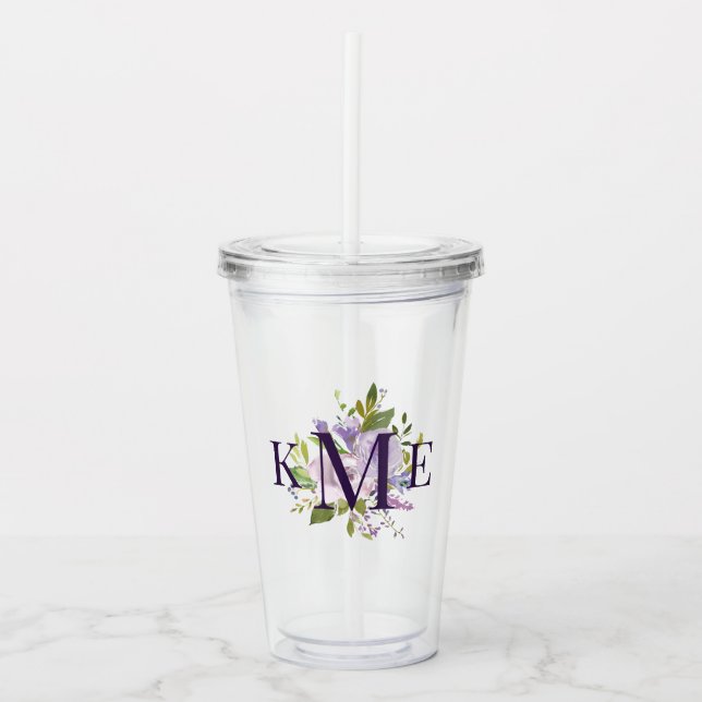 Vaso Acrílico Lilac Floral Monogramado (Anverso)
