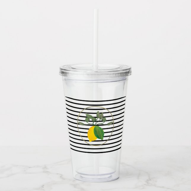 Vaso Acrílico Limoncillo limón moderno franjas Monograma (Anverso)