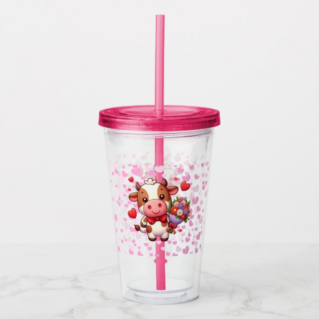 Vaso Acrílico Linda vaca del día de San Valentín (Anverso)