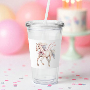 Vaso Acrílico Lindo Animal de Acuarela con Arco Rosa Caballo Fem