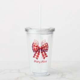 Vaso Acrílico Lindo lazo de gingham rojo y crema